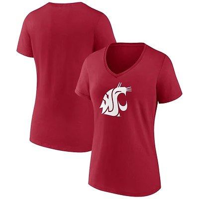 Women's Cardinal Washington State Cougars Team Logo V-Neck T-Shirt