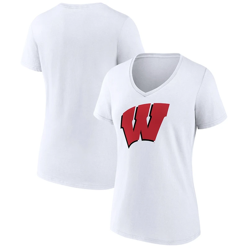 Women's White Wisconsin Badgers Team Logo V-Neck T-Shirt