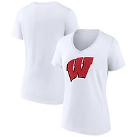 Women's White Wisconsin Badgers Team Logo V-Neck T-Shirt