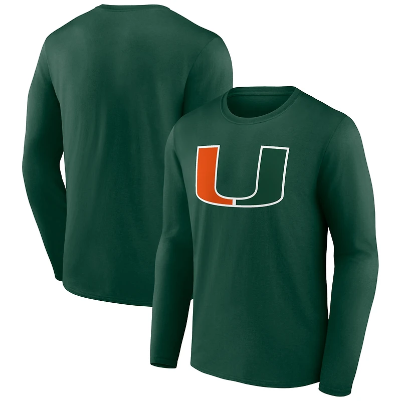 Men's Green Miami Hurricanes Logo Long Sleeve T-Shirt