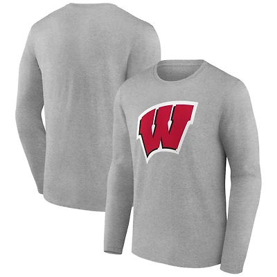 Men's Gray Wisconsin Badgers Logo Long Sleeve T-Shirt