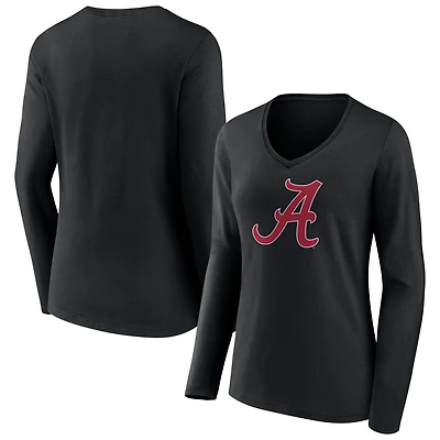 Women's Black Alabama Crimson Tide Logo Long Sleeve V-Neck T-Shirt