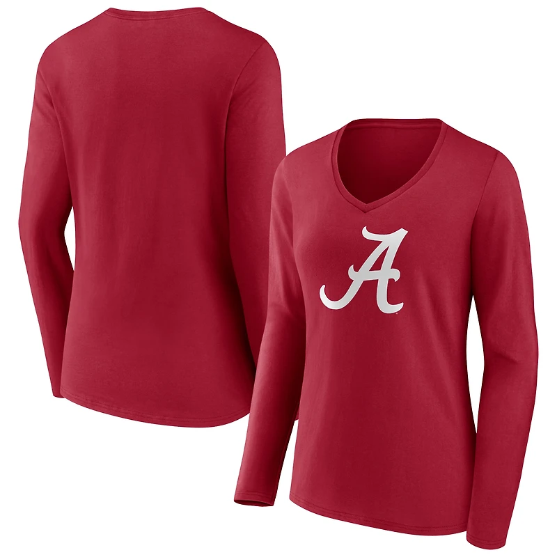 Women's Cardinal Alabama Crimson Tide Logo Long Sleeve V-Neck T-Shirt