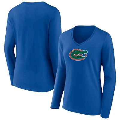 Women's Royal Florida Gators Logo Long Sleeve V-Neck T-Shirt