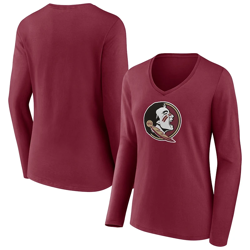 Women's Garnet Florida State Seminoles Logo Long Sleeve V-Neck T-Shirt