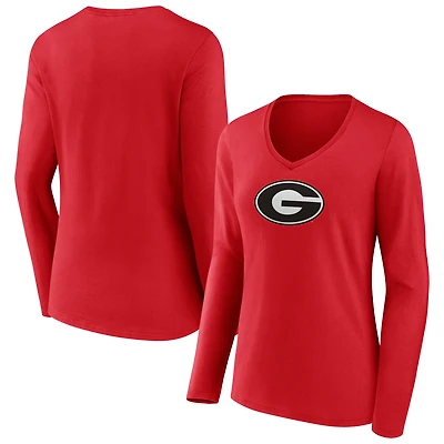 Women's Red Georgia Bulldogs Logo Long Sleeve V-Neck T-Shirt