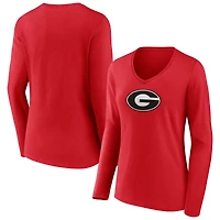 Women's Red Georgia Bulldogs Logo Long Sleeve V-Neck T-Shirt
