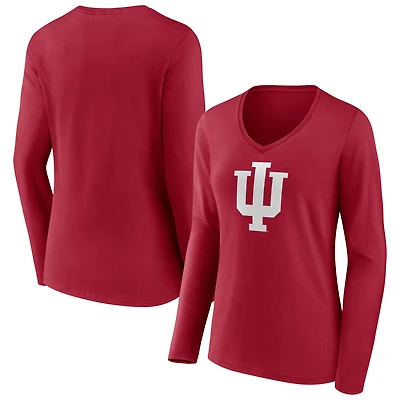 Women's Cardinal Indiana Hoosiers Logo Long Sleeve V-Neck T-Shirt