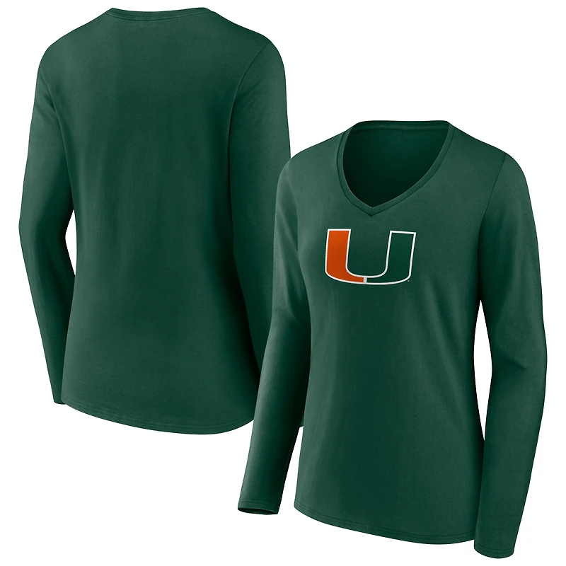 Women's Green Miami Hurricanes Logo Long Sleeve V-Neck T-Shirt