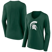 Women's Green Michigan State Spartans Logo Long Sleeve V-Neck T-Shirt
