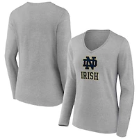 Women's Gray Notre Dame Fighting Irish Logo Long Sleeve V-Neck T-Shirt