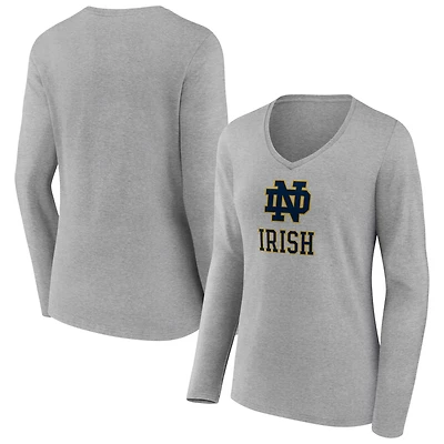 Women's Gray Notre Dame Fighting Irish Logo Long Sleeve V-Neck T-Shirt
