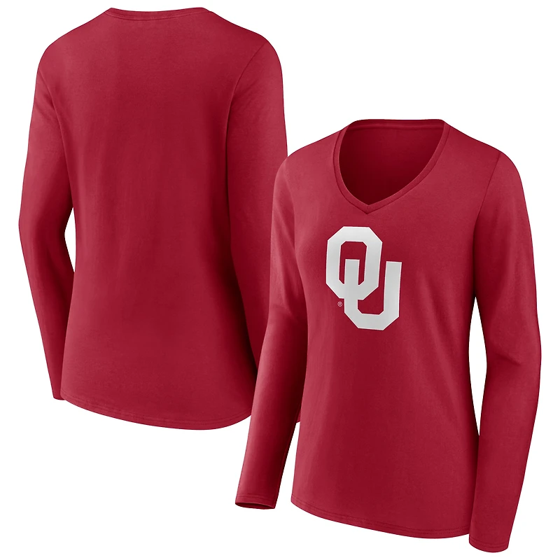 Women's Cardinal Oklahoma Sooners Logo Long Sleeve V-Neck T-Shirt