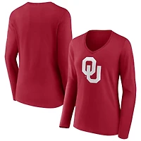 Women's Cardinal Oklahoma Sooners Logo Long Sleeve V-Neck T-Shirt