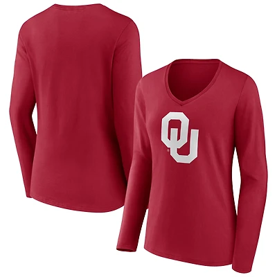 Women's Cardinal Oklahoma Sooners Logo Long Sleeve V-Neck T-Shirt