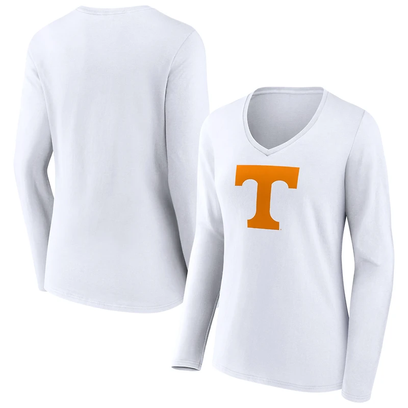 Women's White Tennessee Volunteers Logo Long Sleeve V-Neck T-Shirt