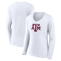 Women's White Texas A&M Aggies Logo Long Sleeve V-Neck T-Shirt