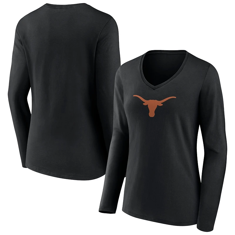 Women's Black Texas Longhorns Logo Long Sleeve V-Neck T-Shirt