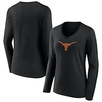 Women's Black Texas Longhorns Logo Long Sleeve V-Neck T-Shirt