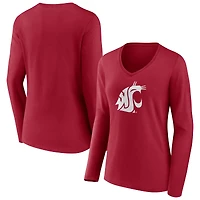 Women's Cardinal Washington State Cougars Logo Long Sleeve V-Neck T-Shirt