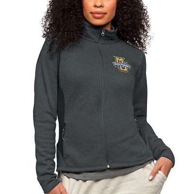 Women's Antigua Heather Charcoal Marquette Golden Eagles Course Full-Zip Jacket