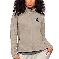 Women's Antigua Oatmeal Xavier Musketeers Course Full-Zip Jacket