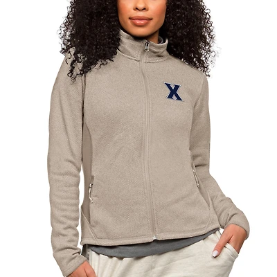Women's Antigua Oatmeal Xavier Musketeers Course Full-Zip Jacket