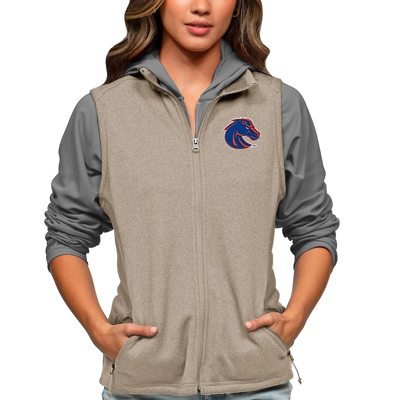 Women's Antigua Oatmeal Boise State Broncos Course Full-Zip Vest