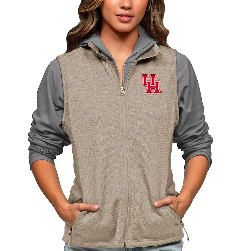 Women's Antigua Oatmeal Houston Cougars Course Full-Zip Vest