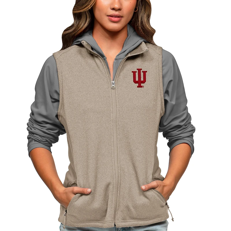 Women's Antigua Oatmeal Indiana Hoosiers Course Full-Zip Vest