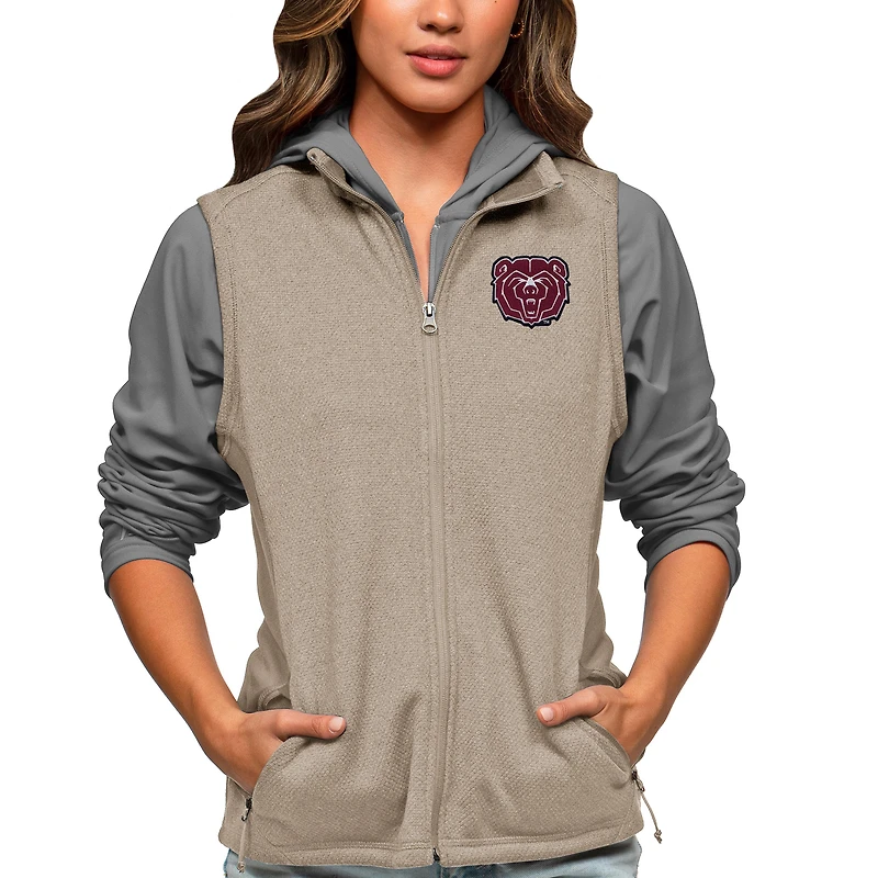 Women's Antigua Oatmeal Missouri State University Bears Course Full-Zip Vest