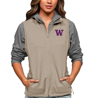 Women's Antigua Oatmeal Washington Huskies Course Full-Zip Vest