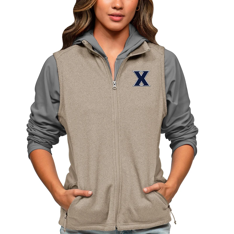 Women's Antigua Oatmeal Xavier Musketeers Course Full-Zip Vest