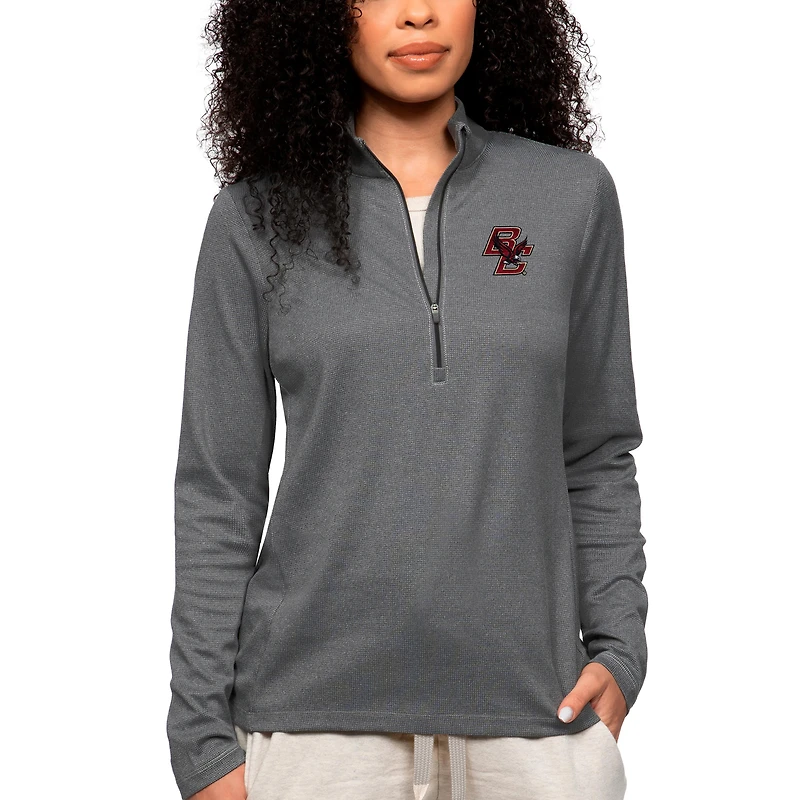Women's Antigua Heather Charcoal Boston College Eagles Epic Quarter-Zip Pullover Top