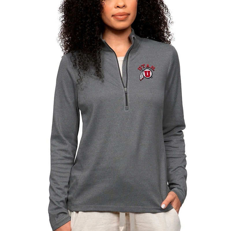Women's Antigua Heather Charcoal Utah Utes Epic Quarter-Zip Pullover Top
