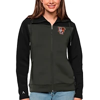 Women's Antigua Black/Charcoal Bowling Green St. Falcons Protect Full-Zip Jacket