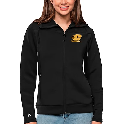 Women's Antigua Black Central Michigan Chippewas Protect Full-Zip Jacket