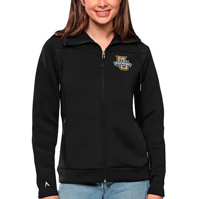 Women's Antigua Black Marquette Golden Eagles Protect Full-Zip Jacket