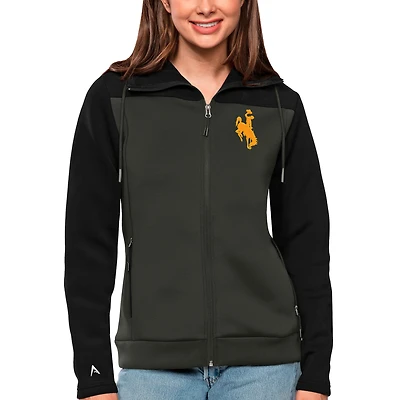 Women's Antigua Black/Charcoal Wyoming Cowboys Protect Full-Zip Jacket