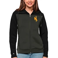 Women's Antigua Black/Charcoal Wyoming Cowboys Protect Full-Zip Jacket