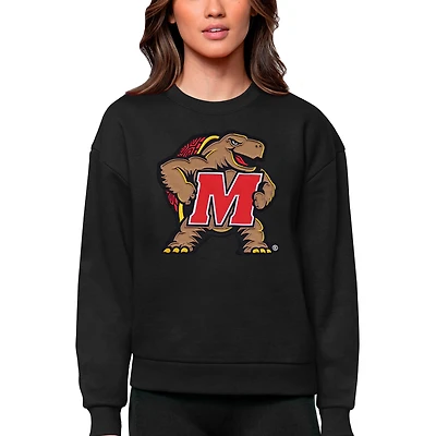 Women's Antigua Black Maryland Terrapins Victory Crewneck Pullover Sweatshirt