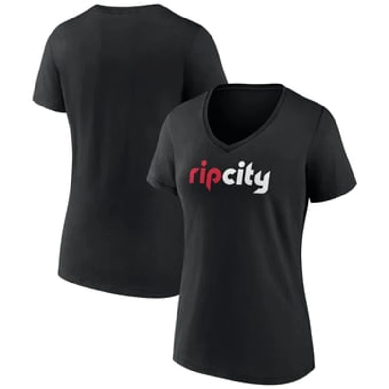 Women's Black Portland Trail Blazers Alternate Logo V-Neck T-Shirt