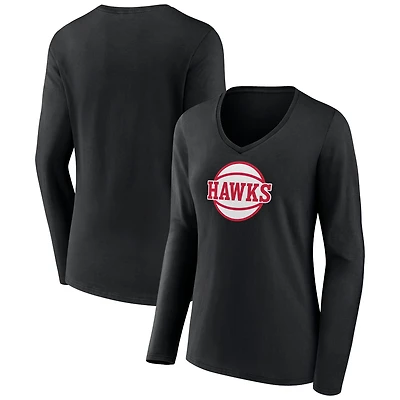 Women's Black Atlanta Hawks Alternate Logo V-Neck Long Sleeve T-Shirt