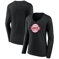 Women's Black Atlanta Hawks Alternate Logo V-Neck Long Sleeve T-Shirt