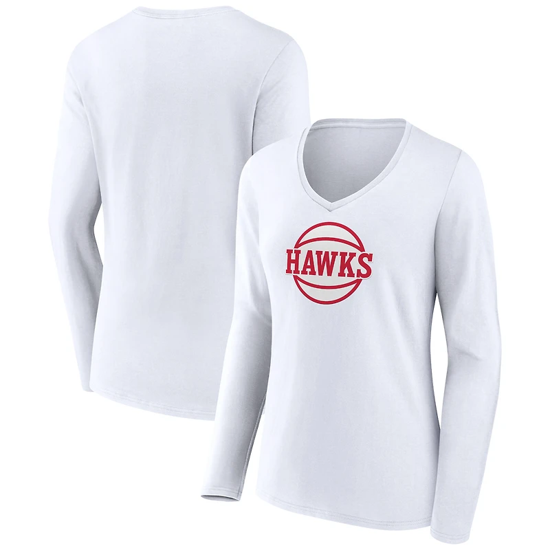 Women's White Atlanta Hawks Alternate Logo V-Neck Long Sleeve T-Shirt
