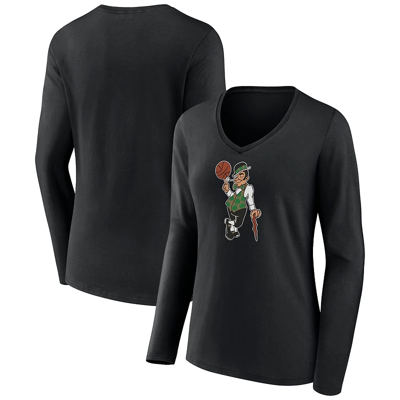Women's Black Boston Celtics Alternate Logo V-Neck Long Sleeve T-Shirt