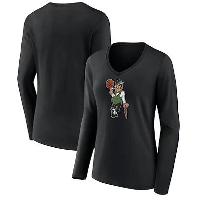 Women's Black Boston Celtics Alternate Logo V-Neck Long Sleeve T-Shirt