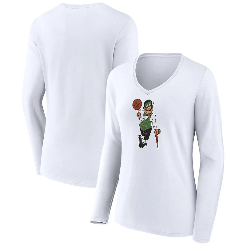 Women's White Boston Celtics Alternate Logo V-Neck Long Sleeve T-Shirt