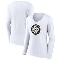 Women's White Brooklyn Nets Alternate Logo V-Neck Long Sleeve T-Shirt