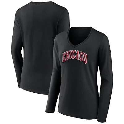 Women's Black Chicago Bulls Alternate Logo V-Neck Long Sleeve T-Shirt